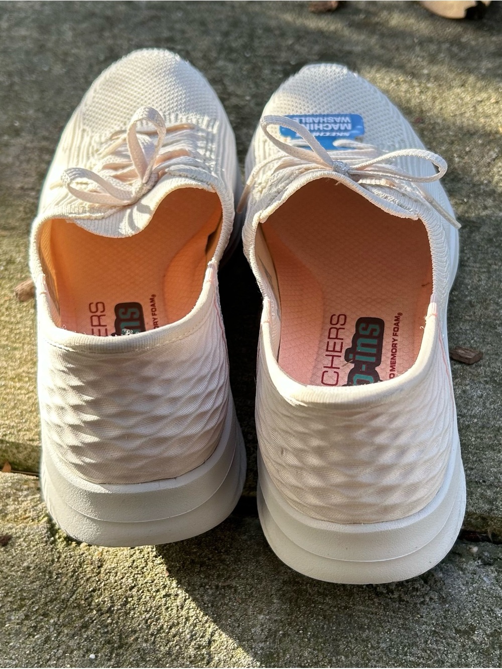 Skechers Women’s Light Beige Knit Lace-Up Slip-On Sneakers - Picture 2 of 5